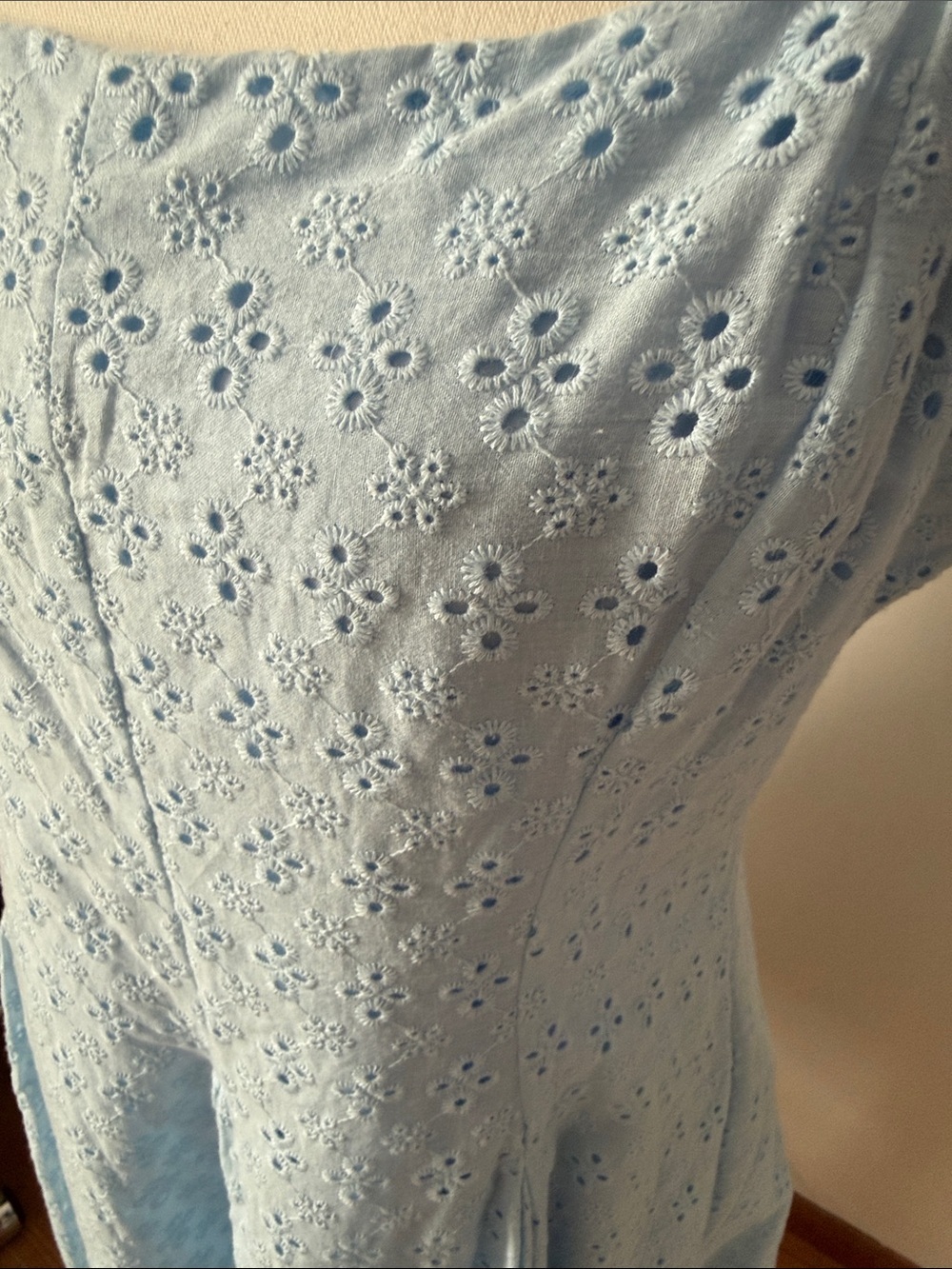 All In Favor Light 100% Cotton Shell Blue Eyelet Mini Dress - Picture 4 of 8
